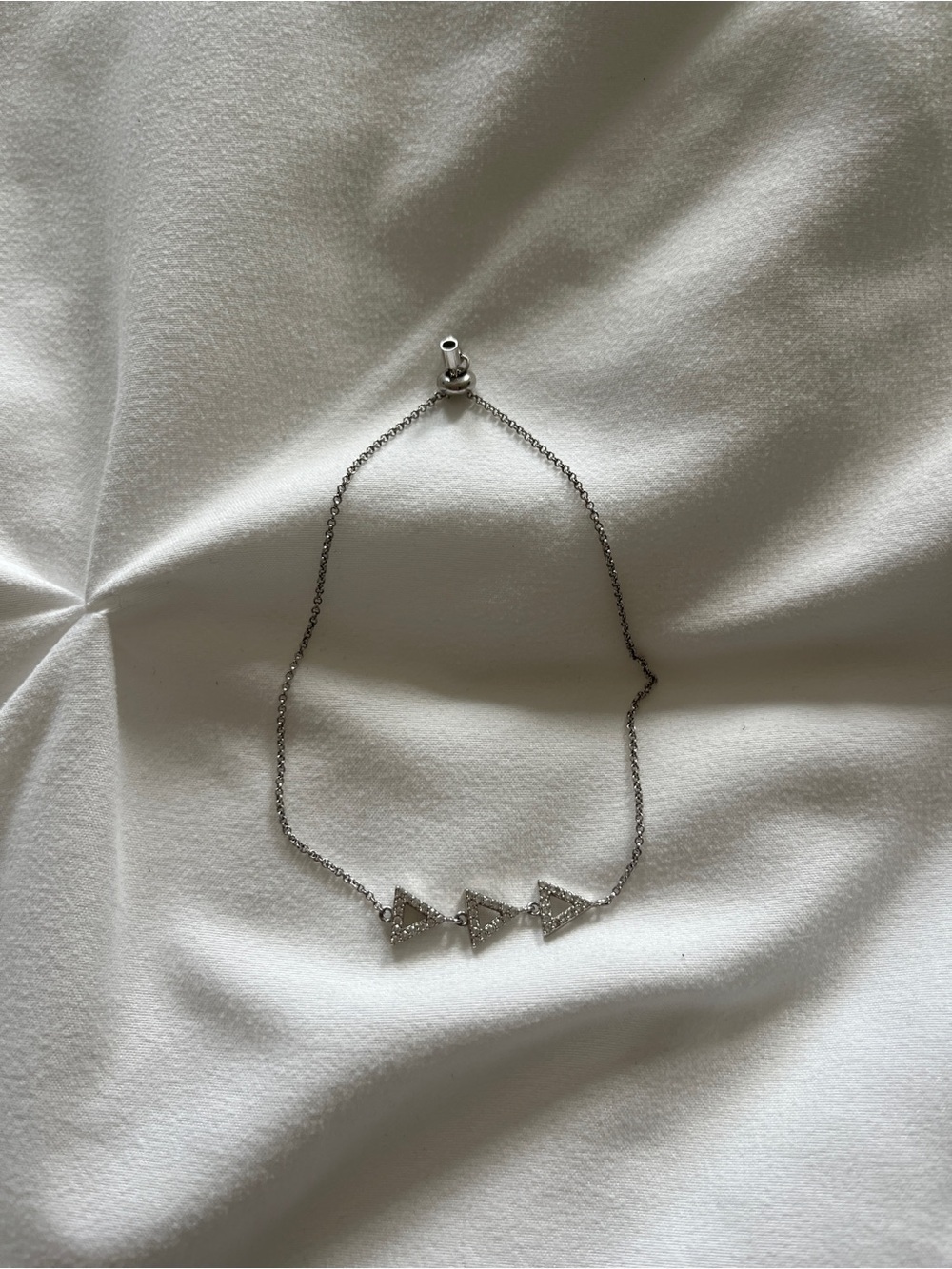 Sterling Silver Adjustable Bracelet - Triple Triangle Design w/ CZ Stones
